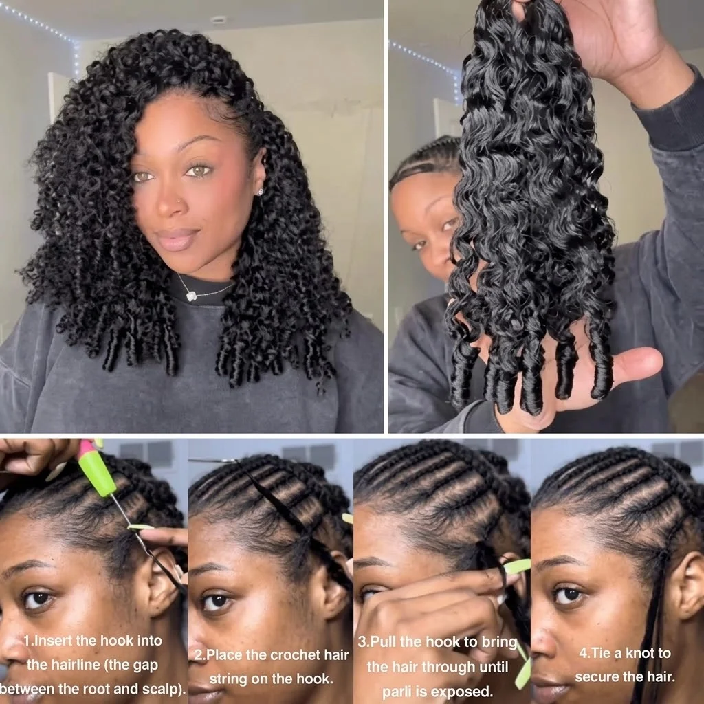12A Natural Black Burmese Curly Pre-Looped  Feather Crochet Hair Extensions 100% Human Hair Pre-Separated Invisible Feather-Line Crochet Hair For Braiding Knotless Boho Braids with Spiral Ends Soft Fluffy Daily Wear For Women And Girls - view 8