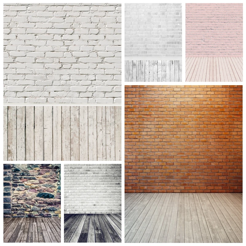 White Brick Wall Wooden Floor Photography Backdrop Baby Portrait Wedding Photographic Background Party Home Decor Photo Studio