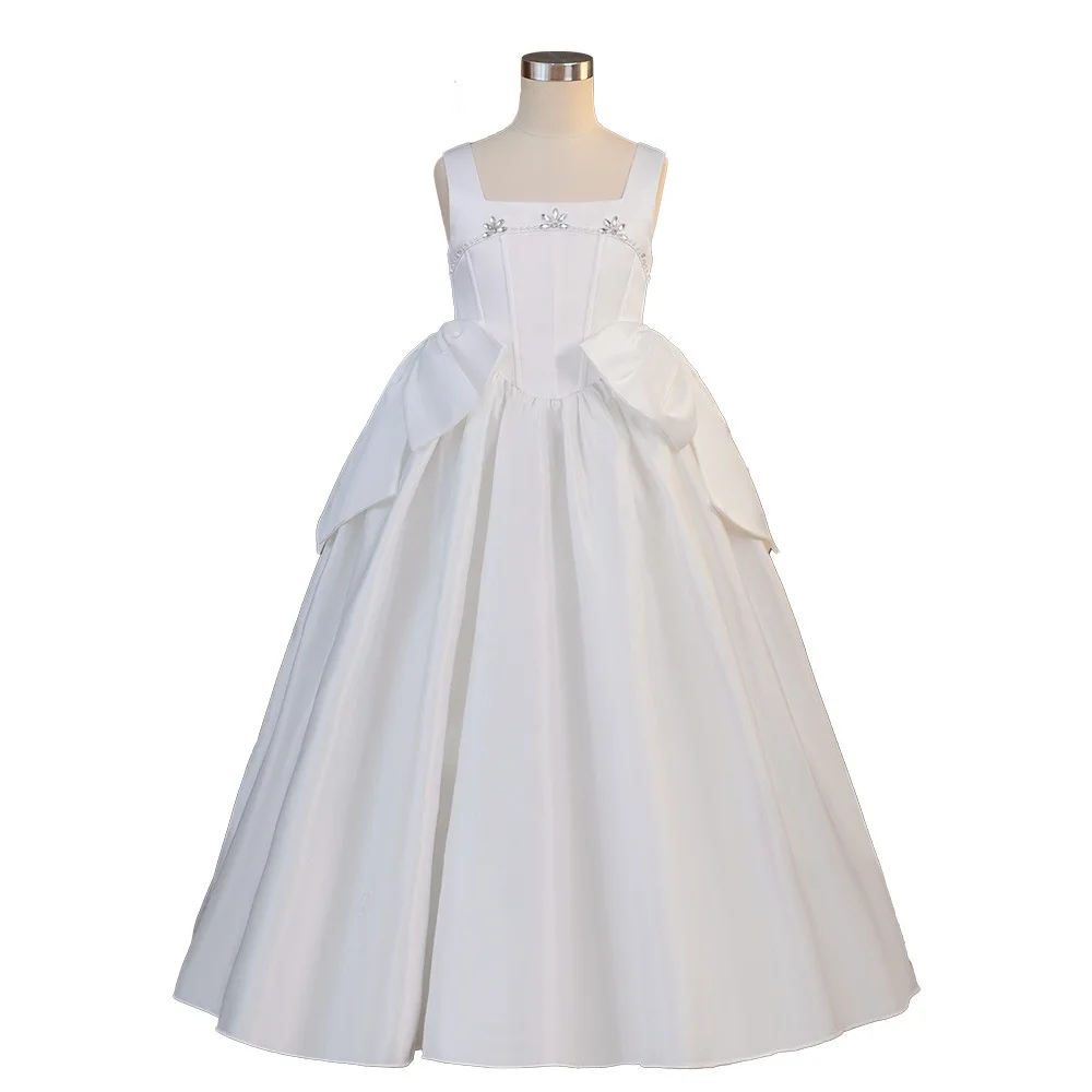 Elegant Baptism Bridesmaids Party Girls Dress Formal Bow Wedding Princess Evening Dresses for Girl Graduation Ceremony Prom Gown