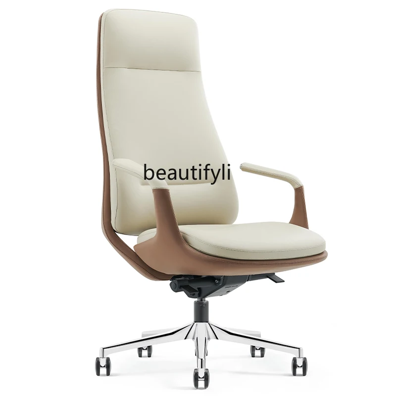 Executive Chair Genuine Leather Executive Chair Light Luxury Office Chair Lifting Reclining Swivel Chair Leather Art Desk Chair