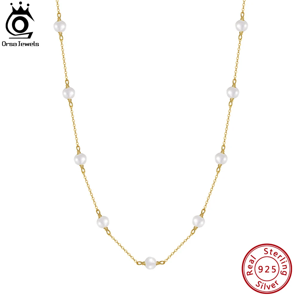 ORSA JEWELS 925 Sterling Silver Natural Baroque Pearl Choker Naszyjniki dla kobiet Ręcznie robiony naszyjnik z łańcuszkiem z 14-karatowego złota Biżuteria GPN19