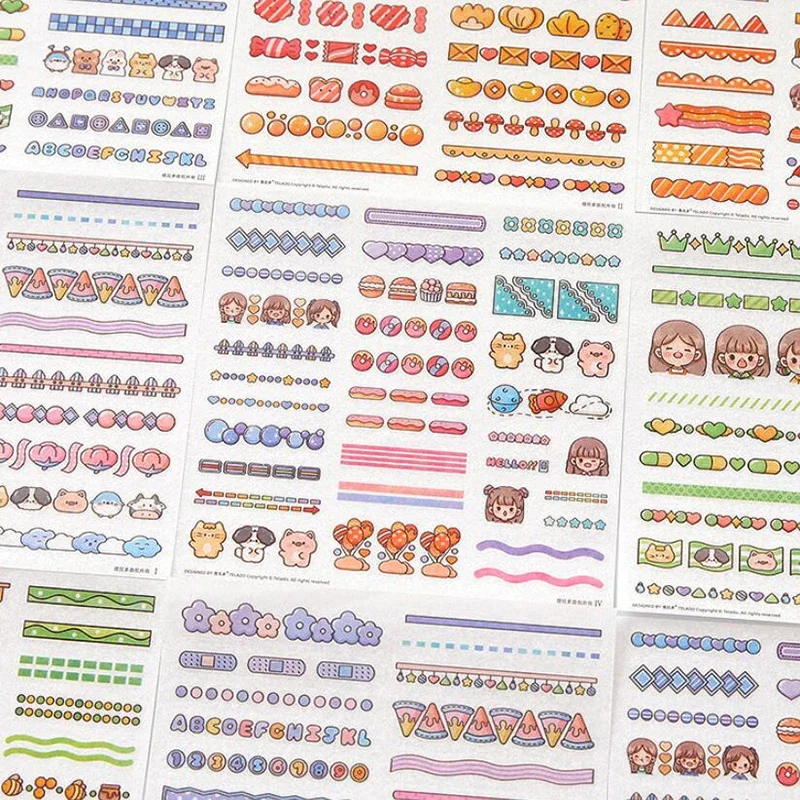 10 Sheets Cute Cartoon Border Stickers Kawaii Stationery DIY Scrapbooking Journal Planner Notebook Decorations Label Tag Sticker