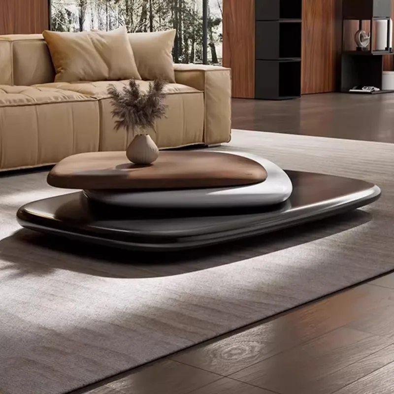 

Rotating coffee table, multi-layer, structure, smooth rotating table top, modern minimalist living room furniture