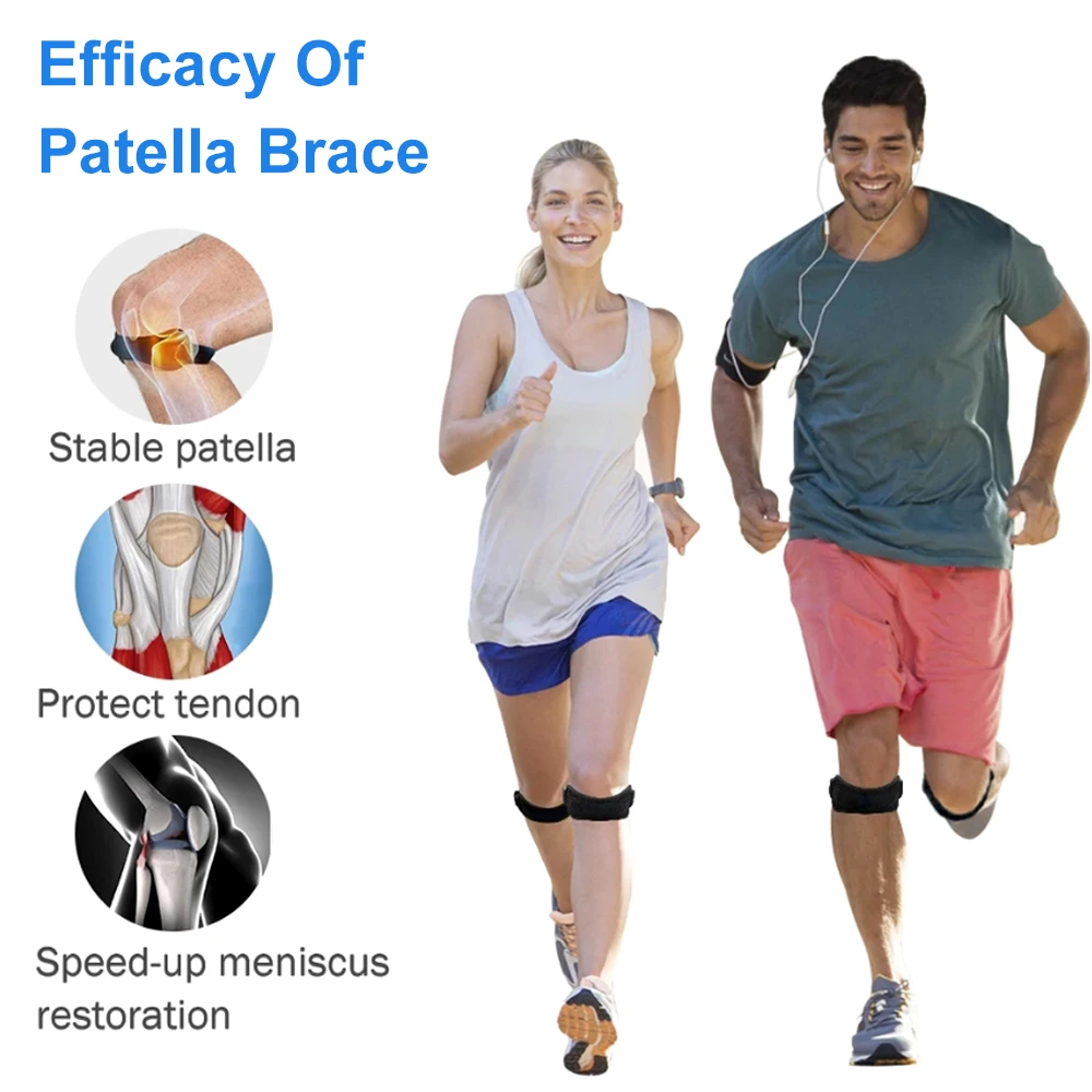 1Pair Adjustable Patella Knee Tendon Strap Pad Knee Pain Relief Patella Stabilizer Brace Support for Basketball Football Hiking