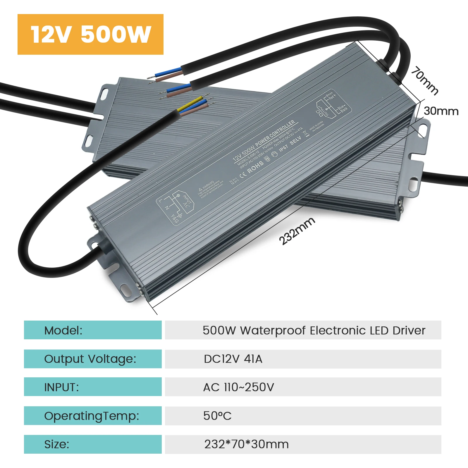 IP67 Wasserdichter LED-Netzteiltreiber AC 110 V 240 V auf DC 12 V 24 V 36 W 60 W 80 W 100 W 300 W 400 W 500 W 600 W Transformator-Adapter