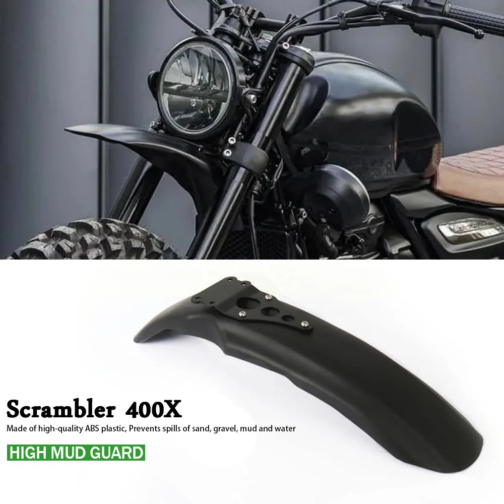 New For Scrambler 400X SCRAMBLER 400 X 2024 Motorcycle Front High Mudguard Fender Plastic Cover Black Durable