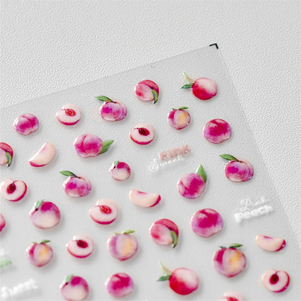 Pegatinas decorativas para uñas, 1 piezas, 5D, Kawaii, oso de gelatina, melocotón, animales de dibujos animados, frutas, calcomanías adhesivas, accesorios deslizantes DIY