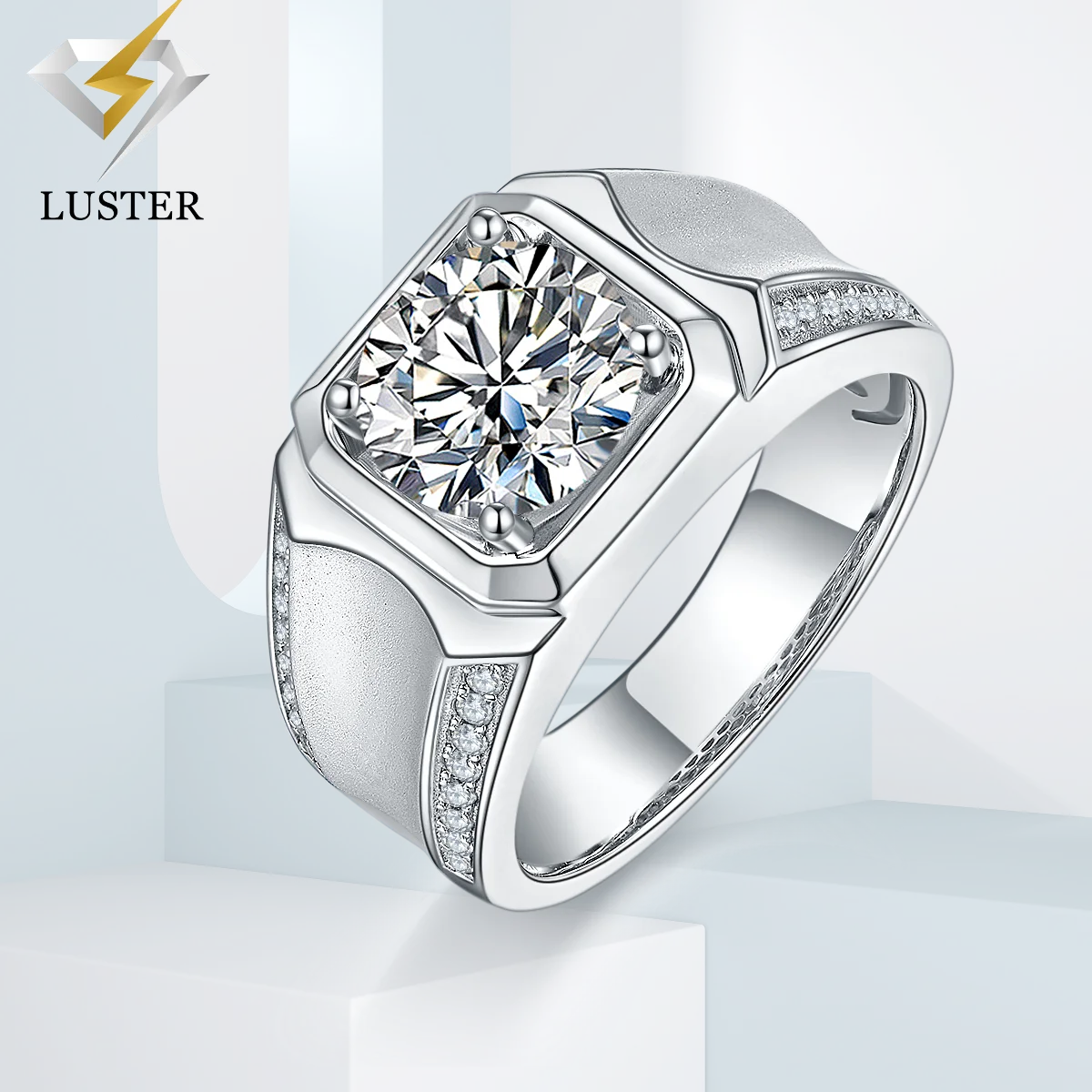 

LUSTER 9.0mm 3ct D Color Round 18K Gold Plated 925 Sterling Silve Moissanite Ring Diamond Test Passed Jewelry Gift for Men