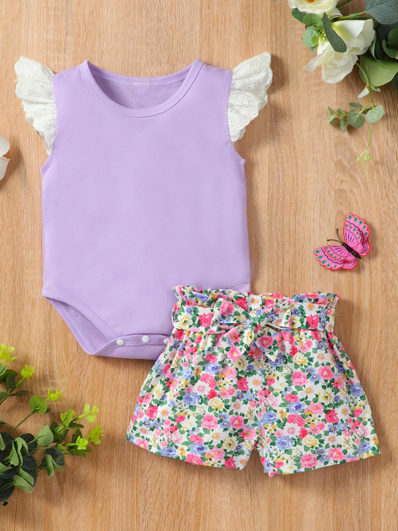 

Fashion Baby Girl Outfit Summer Baby Set Newborn Flower Print Flying Sleeve Tops+bow Briefs 2 Pcs Sets Baby Girl Clothes 0-18M