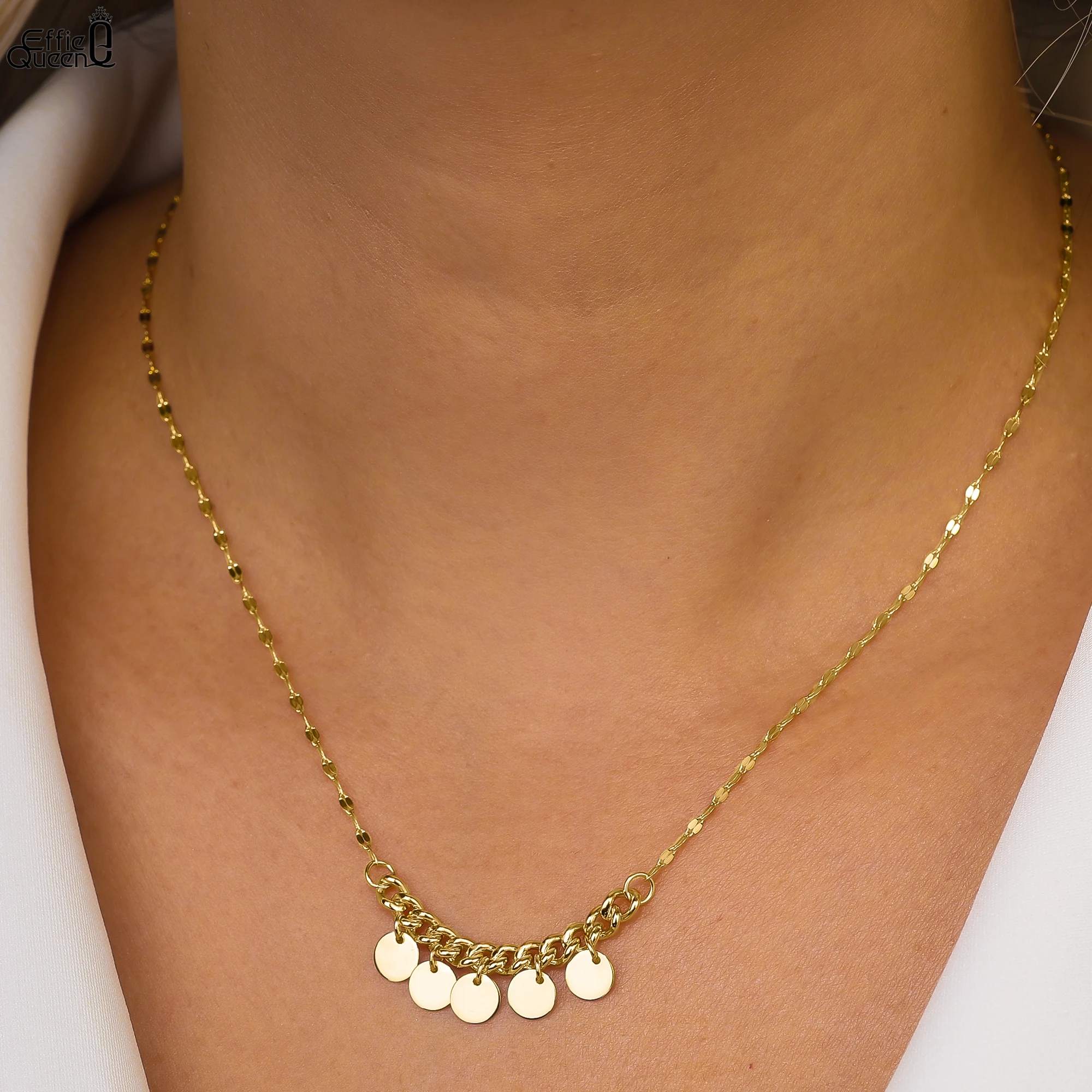 

EFFIE QUEEN, трендовое ожерелье 2025, серебряные цепочки 925 пробы, золото 14 карат, колье-колье, подвеска в виде диска, идеальный подарок для женщин, мужчин BQN23