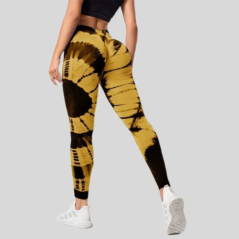 Fashion Tie Dye Leggings Women Seamless Knit Pants Fitness Yoga Running Elastic High Waist Hip Liftting Sports Leggings