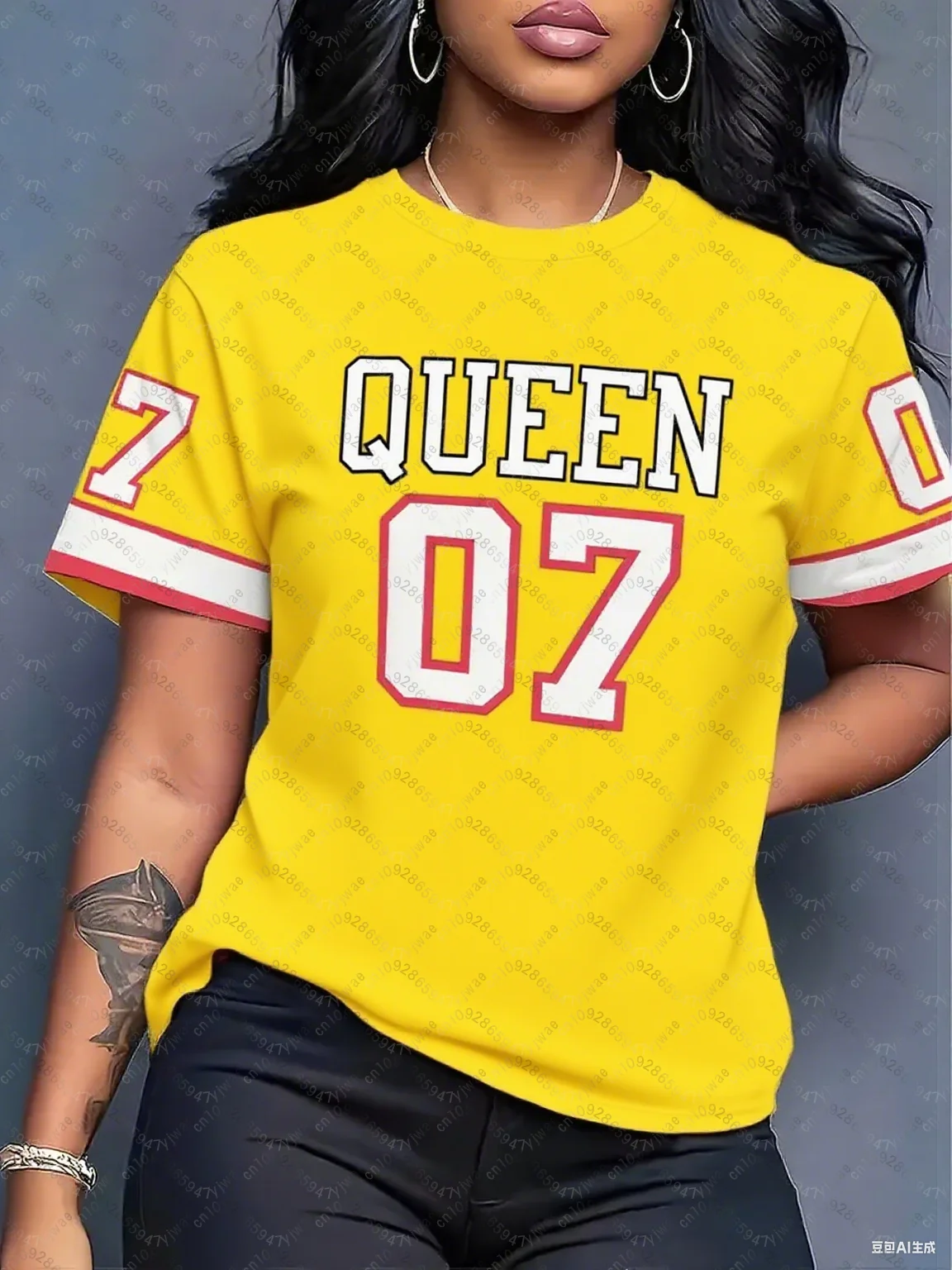 

Fashion Women's QUEEN NO.07 Printed Round Neck Short Sleeve T-Shirt Summer Graphic Tee Jerseys Plus Size Sport T-Shirt Tops