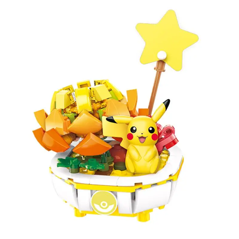 2023 Pokemon Creative Potted Pikachu Bulbasaur Charmander Building Block Ornaments Classic Anime Model Bricks Doll Kids Toy Gift