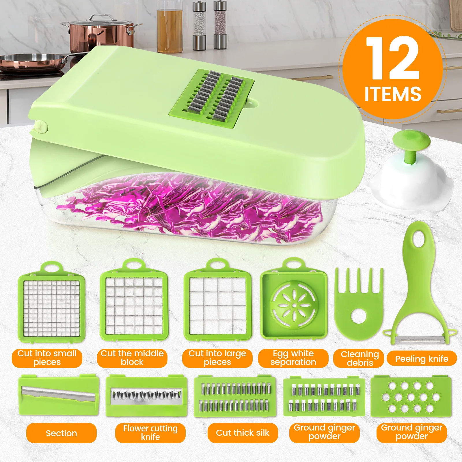 

12in1 Multifunctional Vegetable Chopper Onion Chopper Handle Food Grate Food Chopper Kitchen tools Vegetable Slicer Dicer Cut