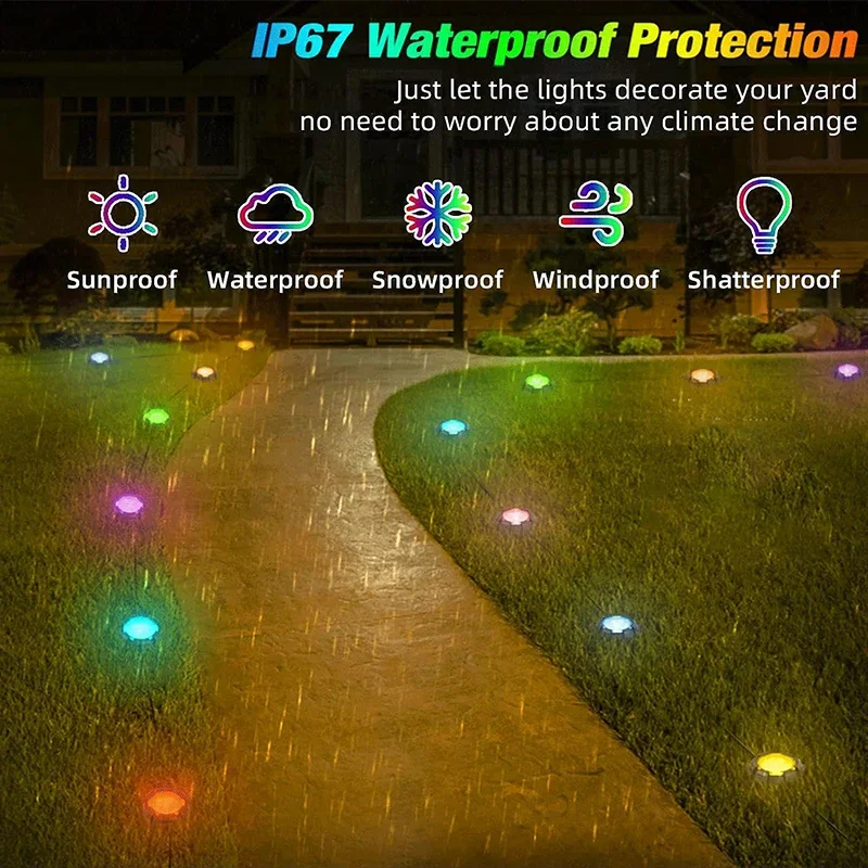 Novas luzes LED montadas no solo com WiFi para visualização de gramados, jardins de acampamento ao ar livre e luzes de gramado para pátios