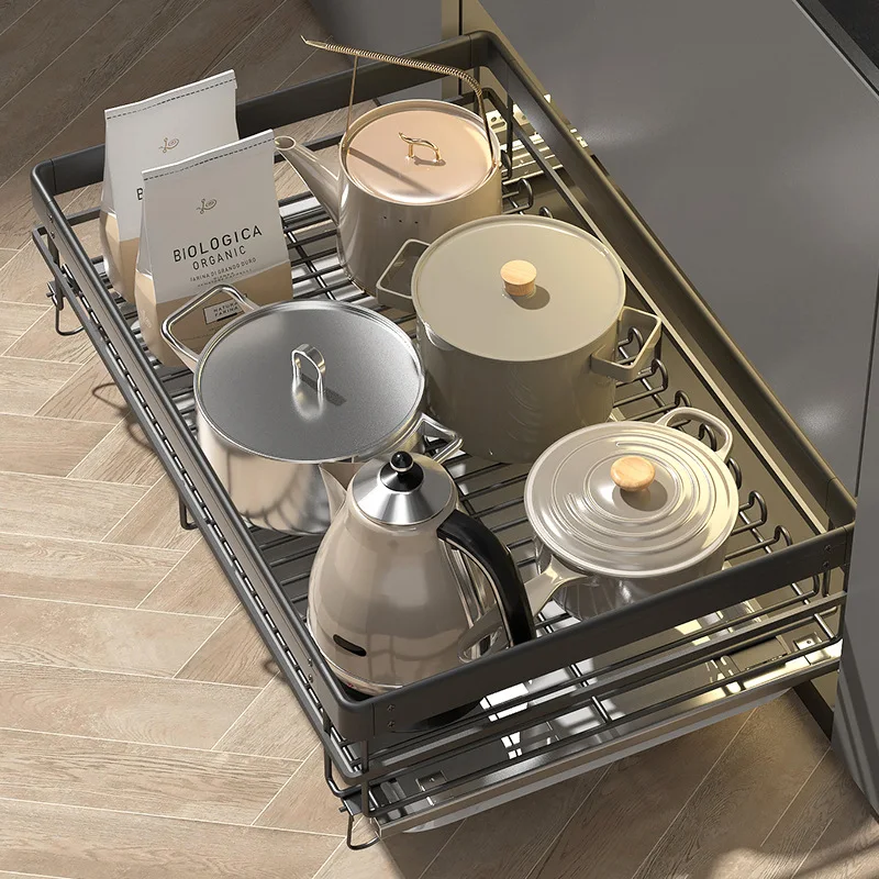 سلة سحب، خزانة المطبخ، رف وعاء ثلاثي الطبقات، رف ضخ سبائك الألومنيوم، سلة أطباق توابل زرقاء #3