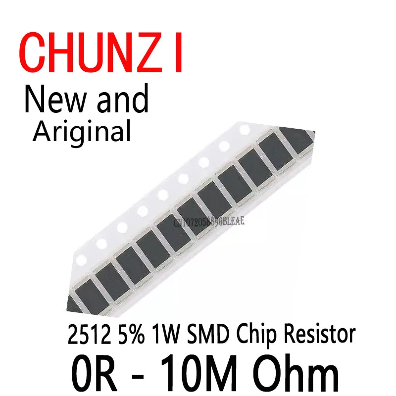 50Pcs 2512 5% 1W SMD Chip Resistor Resistors 0R - 10M 0 10 100 220 470 Ohm 0R 10R 100R 220R 470R 1K 2.2K 4.7K 10K 100K 1M 10M