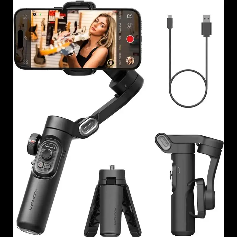 Handheld Gimbal Stabilizer, Intelligent AI Facial Tracking, 3-Axis Cellphone Video Record, PTZ Phone, TikTok, Travel Records, Fo