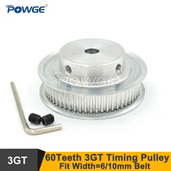 POWGE 60 Teeth 3GT Timing Pulley Bore 6.35/8/10mm Fit For W=6/10mm 3GT Synchronous Belt 60T 60Teeth GT3 Timing Belt Wheel