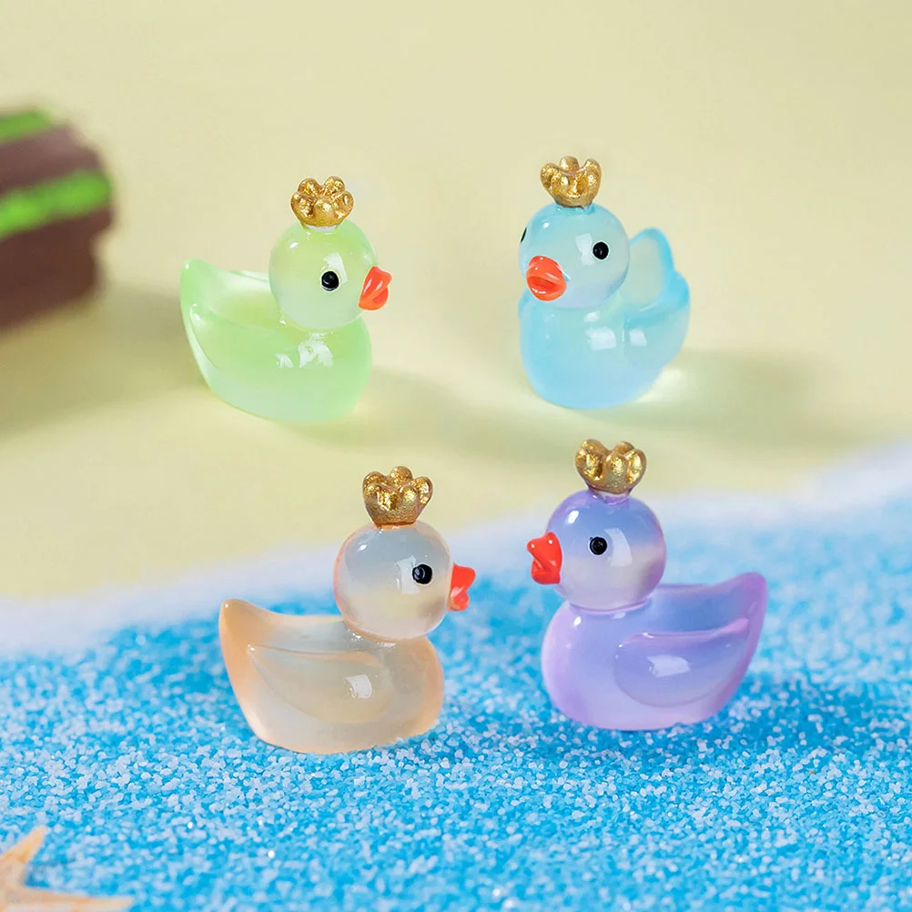 24 Pcs Mini Ducks Miniature Figurines Luminous Tiny Models Glow The Dark Micro Landscape