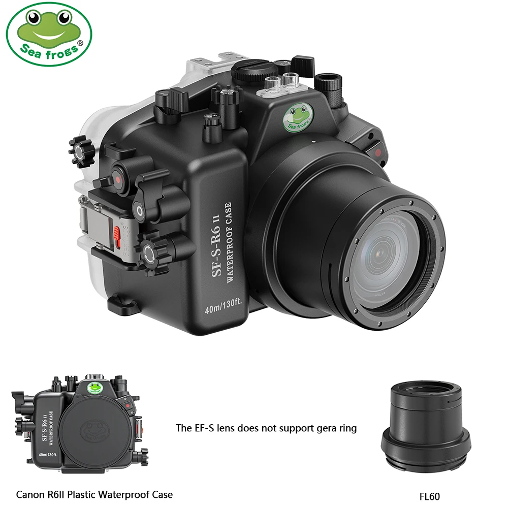 Sea Frogs 40m/130ft Underwater camera housing for Canon EOS R6 Mark II EF-8 60mm 1:2.8 free 3pcs sets dust cleaning set