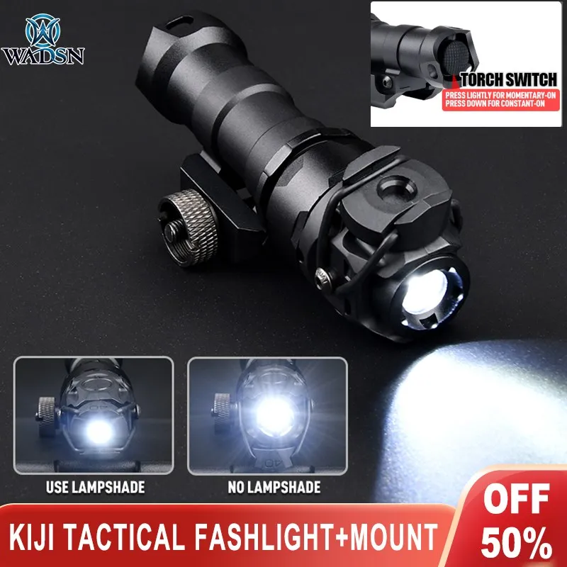 Wadsn Metal Tactical Scout Light KIJI K1-10 Degree Flashlight with Mlok Keymod Rail Offset Mount Pressure Switch Hunting Lamp