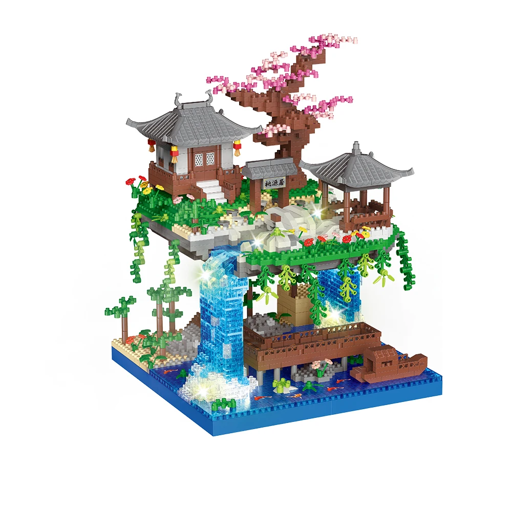 Mikrostein-Set mit Taohuatan-See-Motiv und LED-Beleuchtung: Kreatives Spielzeug für Erwachsene, klassische chinesische Landschaft, einzigartige Nachtanzeige – Detail 2