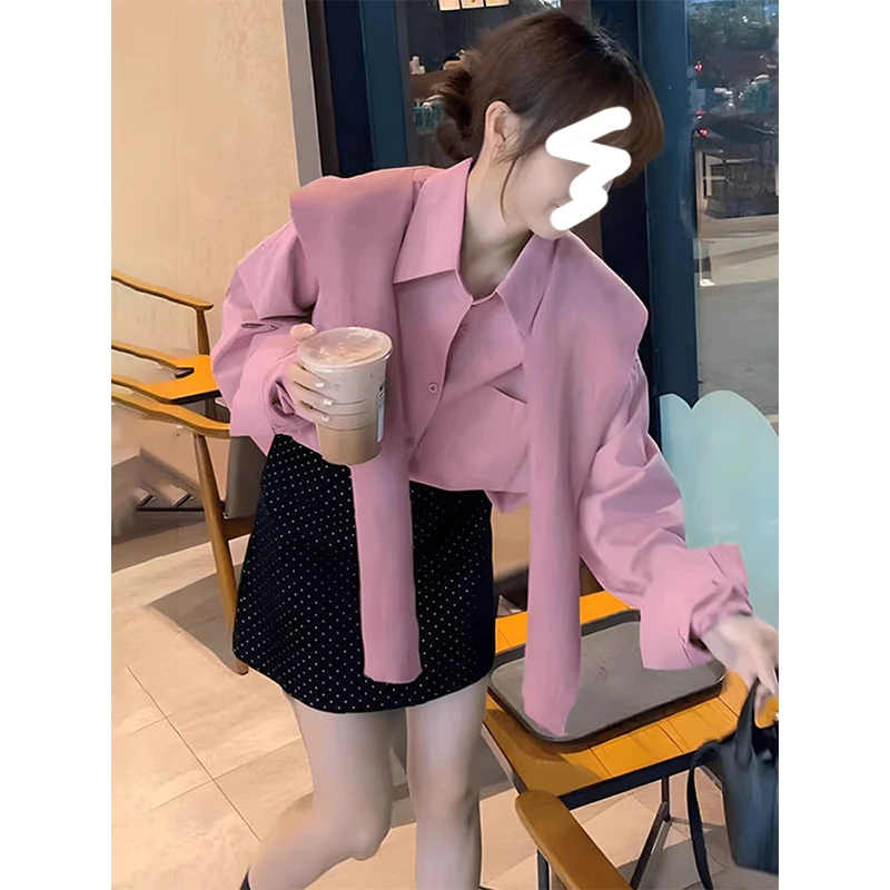 

Французский свободный крой Long Sve irt Top и oulder Wrap, комплект из двух предметов для женщин, цвет Bla, весеннее новое поступление