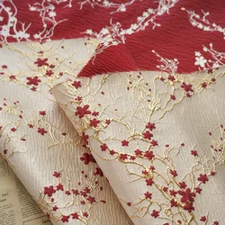 Luxury Red Plum Blossom Jacquard Fabric Golden Flower Embossed Women's Dress Fabric for Diy Sewing Clothes Bag Home Textiles