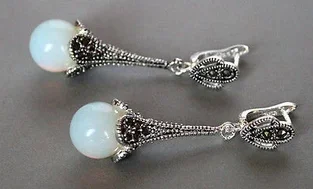 

Women's New White Opals jewrly 925 Sterling Silver &Marcasite Dangle Earrings