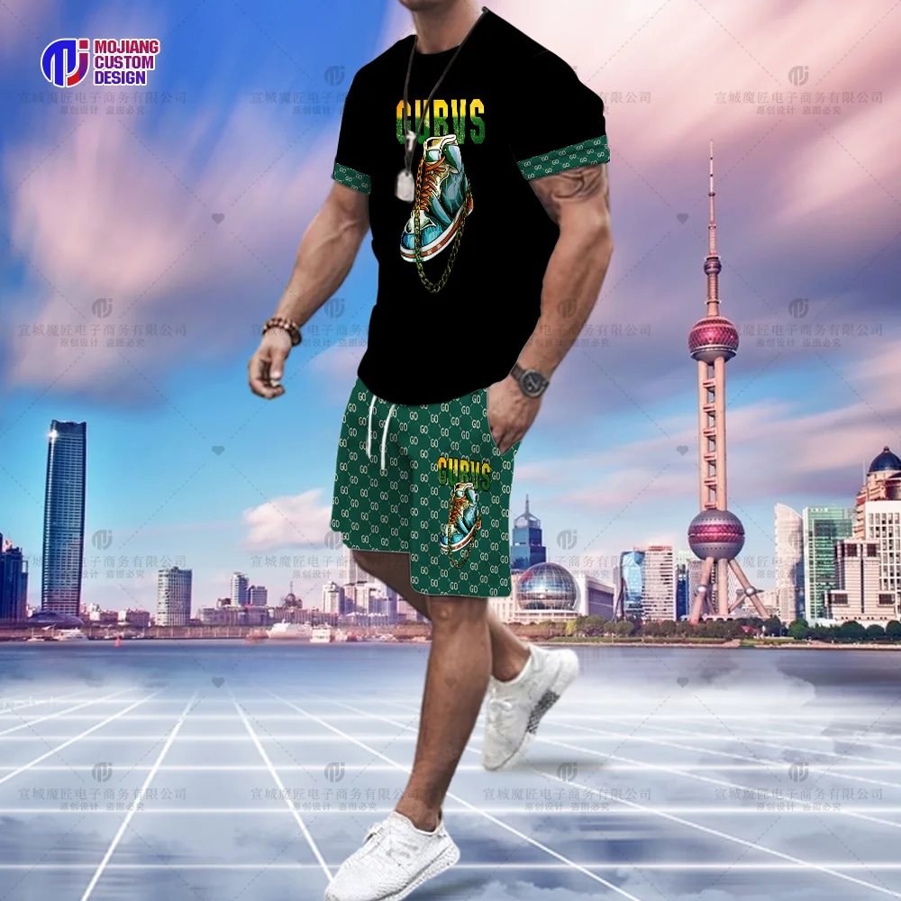 Men's Summer Letter Bear Short-Sleeved T-Shirt Shorts Suit Tide Brand 2023 New Men's Suit With A Handsome Top