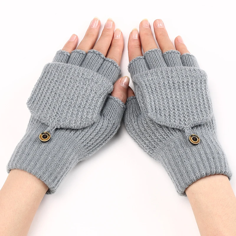 New Striped Flip Wool Warm Gloves Half Finger Men's And Women's Autumn And Winter Students Writing Open-finger Knitted Gloves