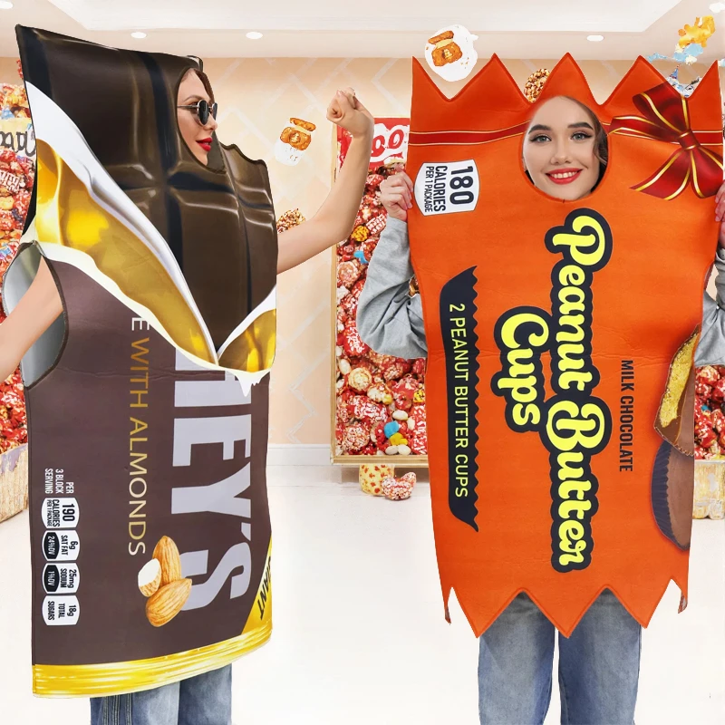 Disfraz de Chocolate con Leche para Adultos Unisex, Divertido Disfraz de Tema de Snacks para Fiestas, Actuaciones en Escenario, Trajes de Esponja