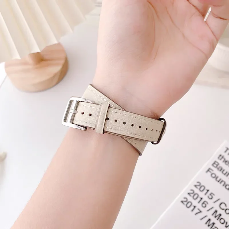 Bucle de cuero de alta calidad para Apple Watch band mujer 10/9/8/7/6/5/4/3/2/1 SE 38mm 40mm 41mm 42mm 44mm 45mm 46mm 49mm Correa