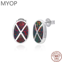 MYOP 925 Sterling Silver Fashion Eardrop Greek Design Temperament Synthetic Opal Earrings for Women Fine Jewelry Gift Party