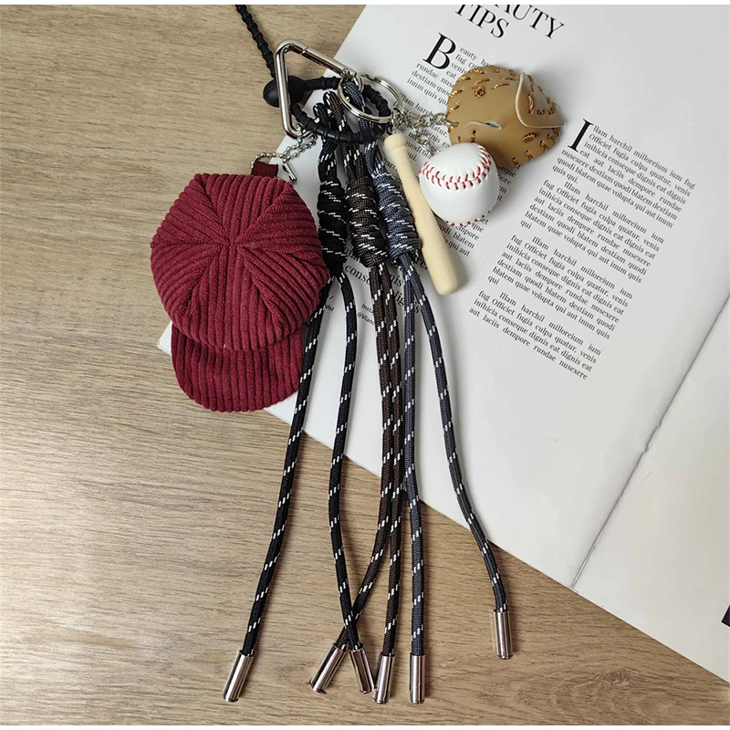 New Fashion Baseball Cap Bag Pendant Autumn And Winter Retro Brown Mobile Phone Keychain Pendant Cotton Hat Design Diy Pendant