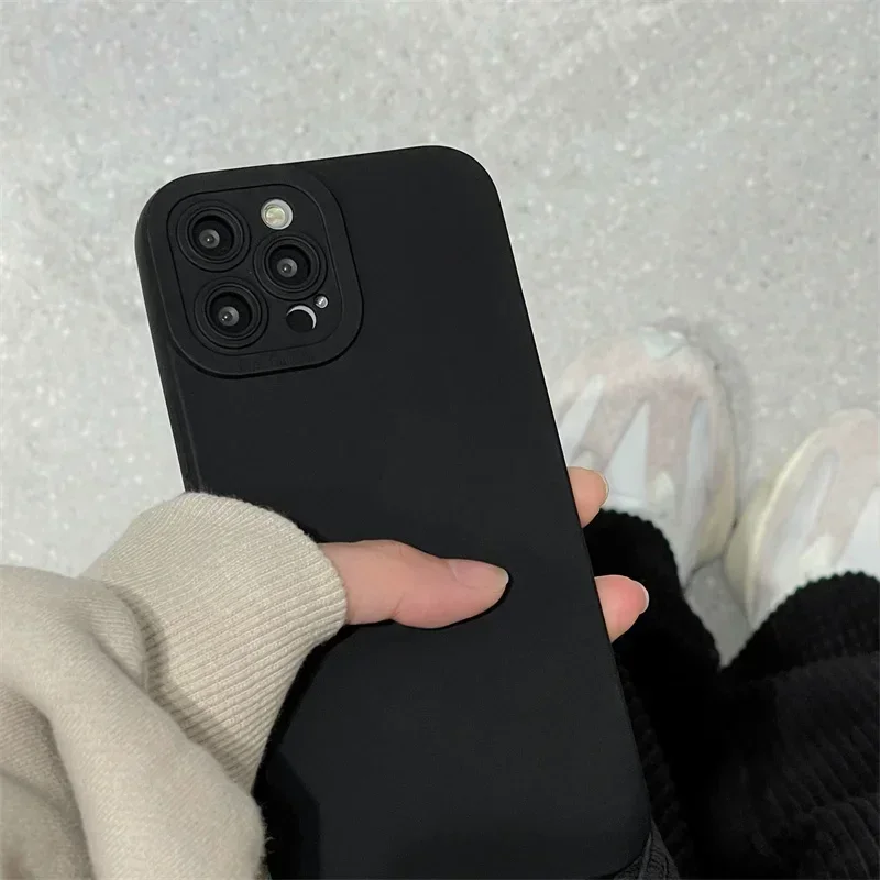 high-end Black Shockproof Silicone TPU Phone Case For Iphone 15 14 13 12 Pro 11 Pro Max Xs XR 7 8 Plus SE Men Protect Lens Cover