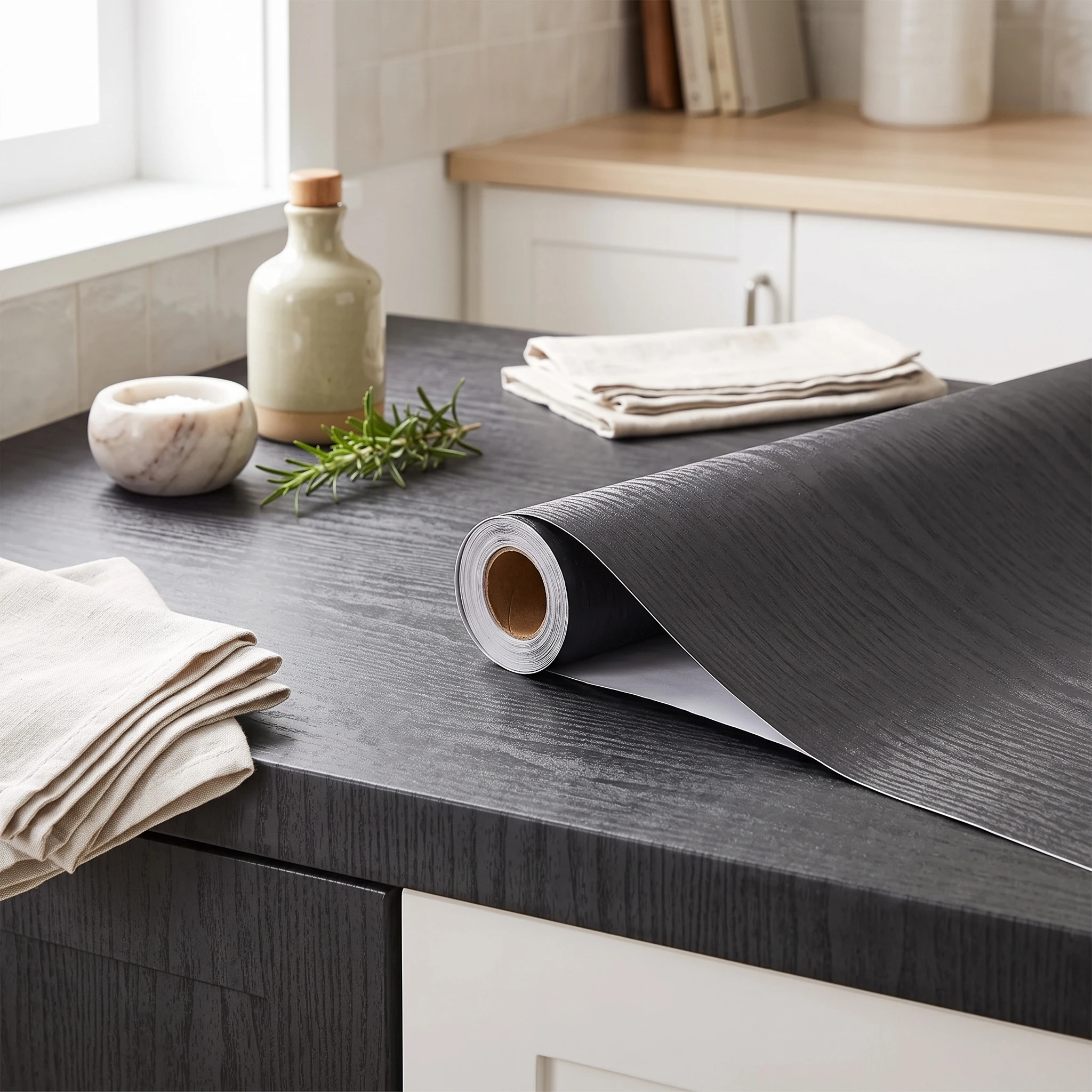 Black Wood Grain Self‑Adhesive Peel and Stick Contact Paper Waterproof Vinyl Film for Cabinet Table Home Furniture Decoration