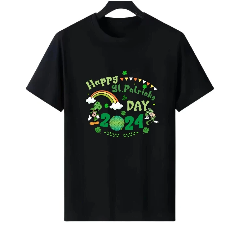 

Disney Mickey Mouse Pattern Woman Print Black Parent-Child Clothing Top Ladies Cheap Y2k Short Sleeves T-Shirt Men Sweatshirts