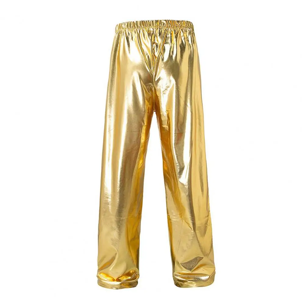 Shiny Men Trousers Men's Soft Breathable Pants Elastic Waist Loose Fit Trousers Comfortable Solid Color Long Fashionable Bottoms