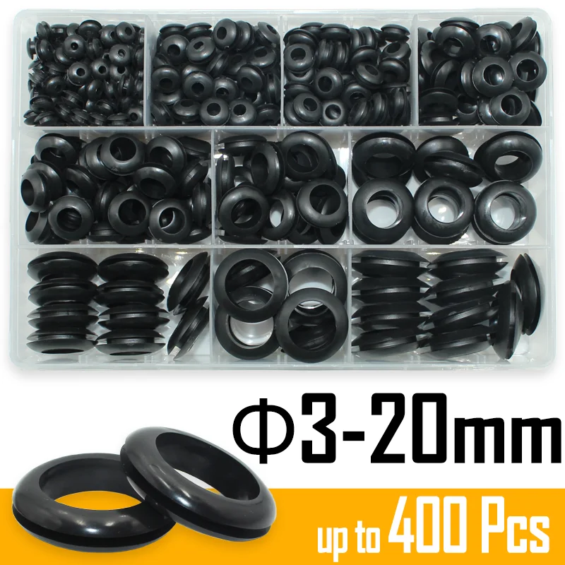 

400/90pcs Black O Ring Soft Rubber Washer Seals Gasket Grommet Electrical O-Ring Kit for Insulation Cylinder Valve Water Pipe