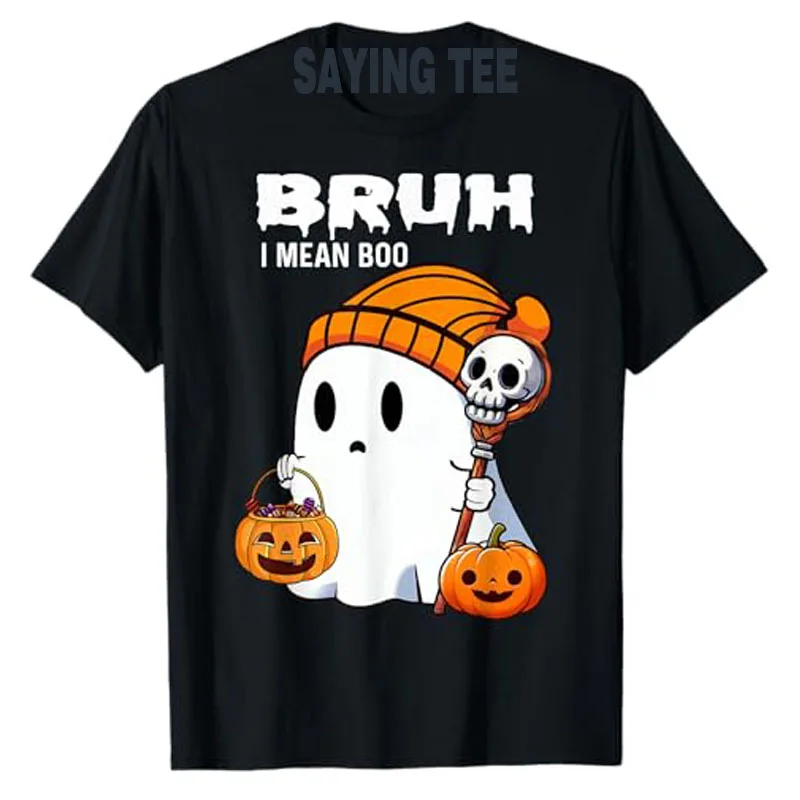 

Halloween Bruh Ghost Boo Skull Pumpkin Boys Kids Men T-Shirt Ghost Spooky Season Graphic Costume Gifts Short Sleeve Saying Tee