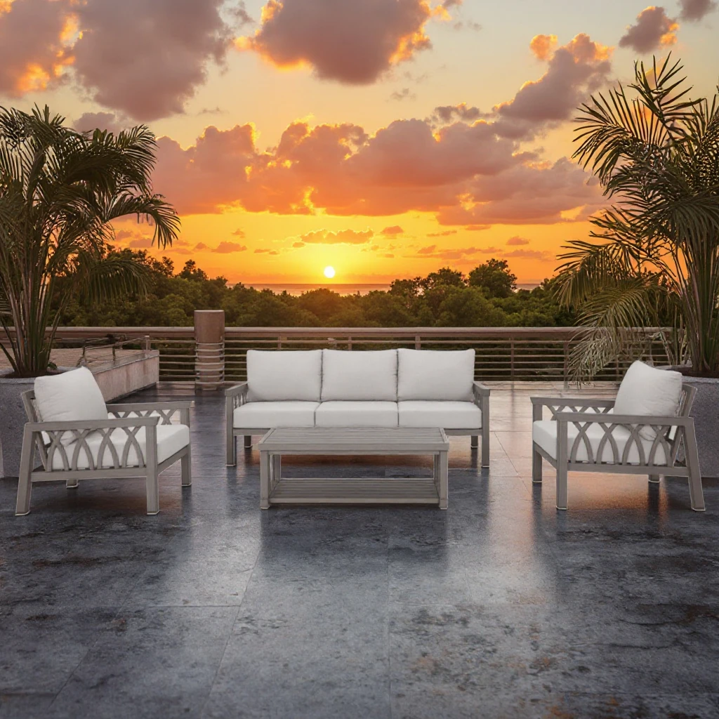 

4PC Aluminum Outdoor Furniture Set for Hotels and Porch Deck Gardens Includes 1 Three-Seater Sofa 2 Armchairs 1 Coffee Table