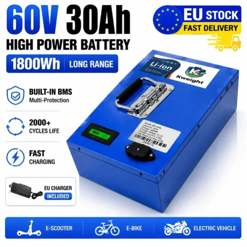Kafety Lithium-Batterie 48V/60V 30Ah mit Hochdichte-18650-Zellen, Intelligentes BMS, Stabile Leistung für 250W-2000W Motor, E-Bike Roller Dreirad, EU-Lagerbestand, Schneller Versand aus Polen.