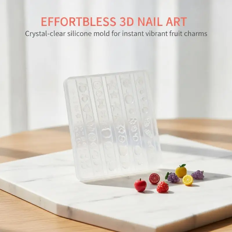 3D Fruit Silicone Nail Art Mold Reusable Clear Stencil for Salon Home DIY Nail Decoration Manicure Tools 1Pcs