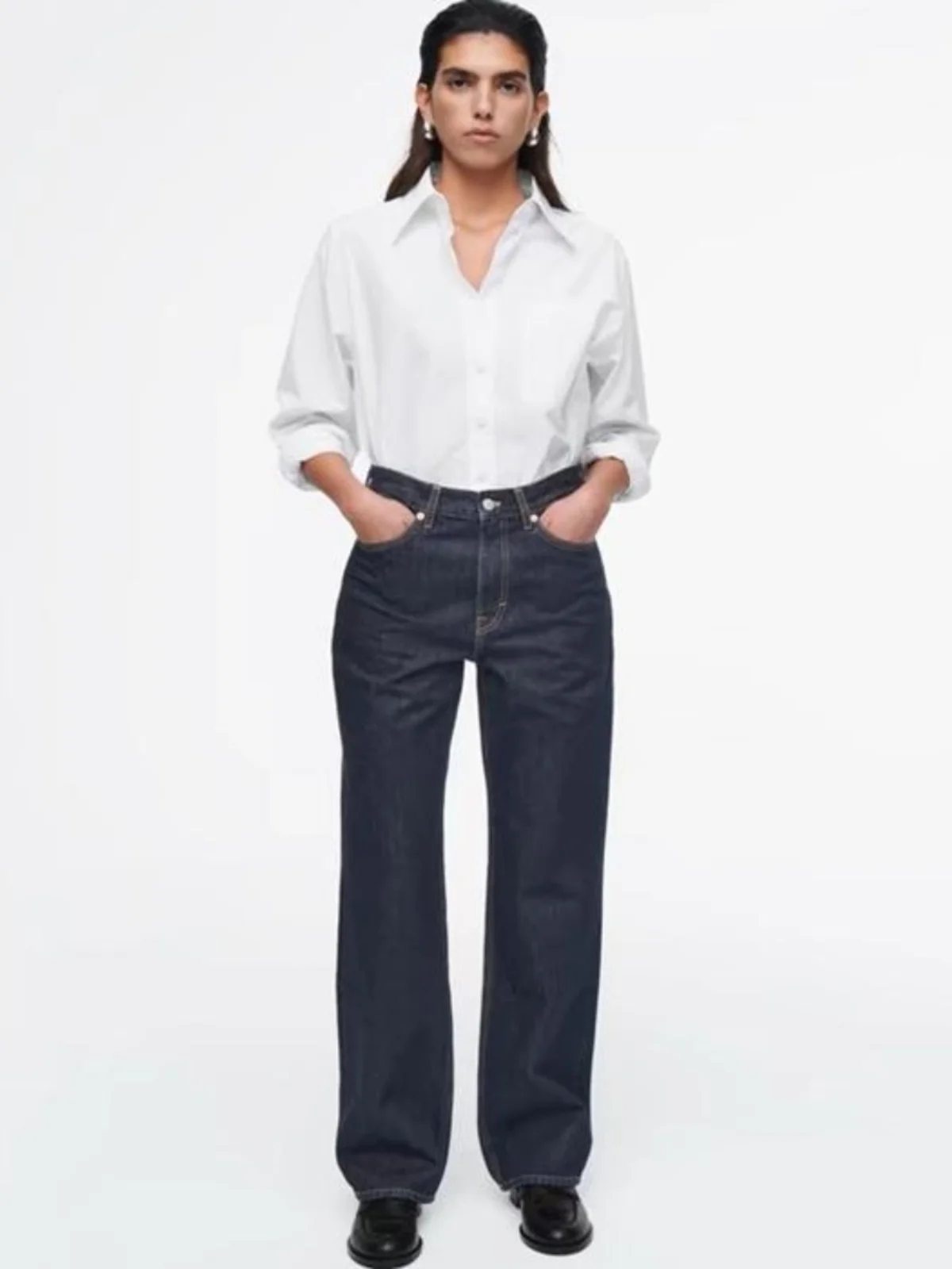 

Весна-Осень 2024, новые женские прямые джинсы с высокой талией, темно-синие повседневные длинные брюки со стойкой для взрослых