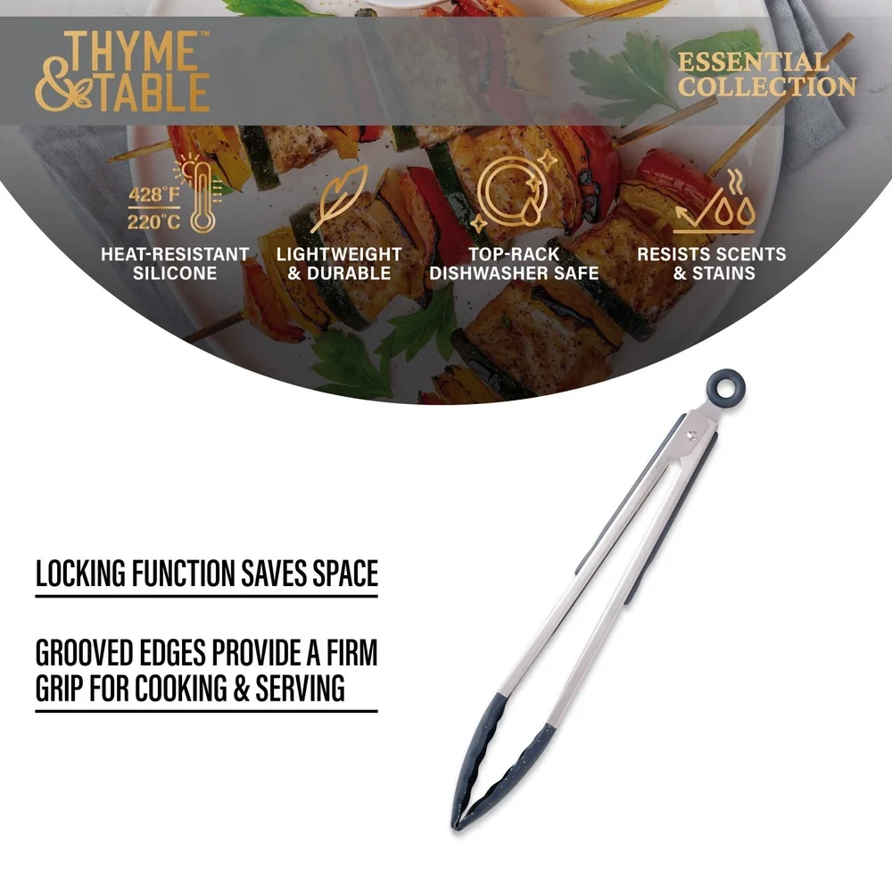 مقاومة للحرارة ملقط سيليكون آلية قفل غير عصا خفيفة الوزن دائم المطبخ شواء سلطة تخدم أواني الصفر