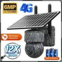 6MP 12X Zoom WIFI Wireless PTZ Solar Dual Lens Camera 4G SIM With Solar Panel Two Channel Audio Safety Protection CCTV Camera