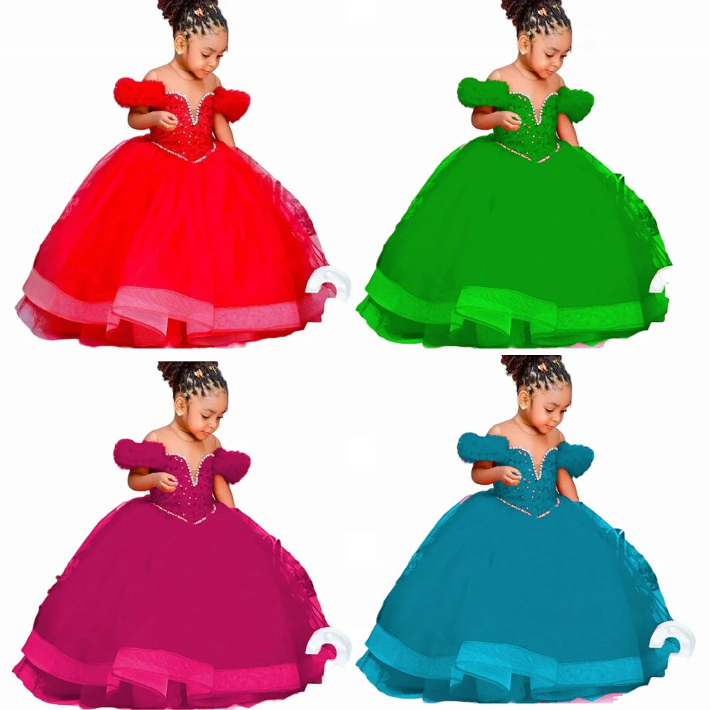 

Gorgeous Color Flower Girl Dress Princess Ball Tulle Layered Evening Dresses Kids Princess Birthday Party Banquet