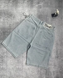 Harajuku Trend Dime Alphabet Denim Shorts 2024 Summer Men's and Women's Street New Casual Hip Hop Wide-Foot Y2K Shorts 2000s